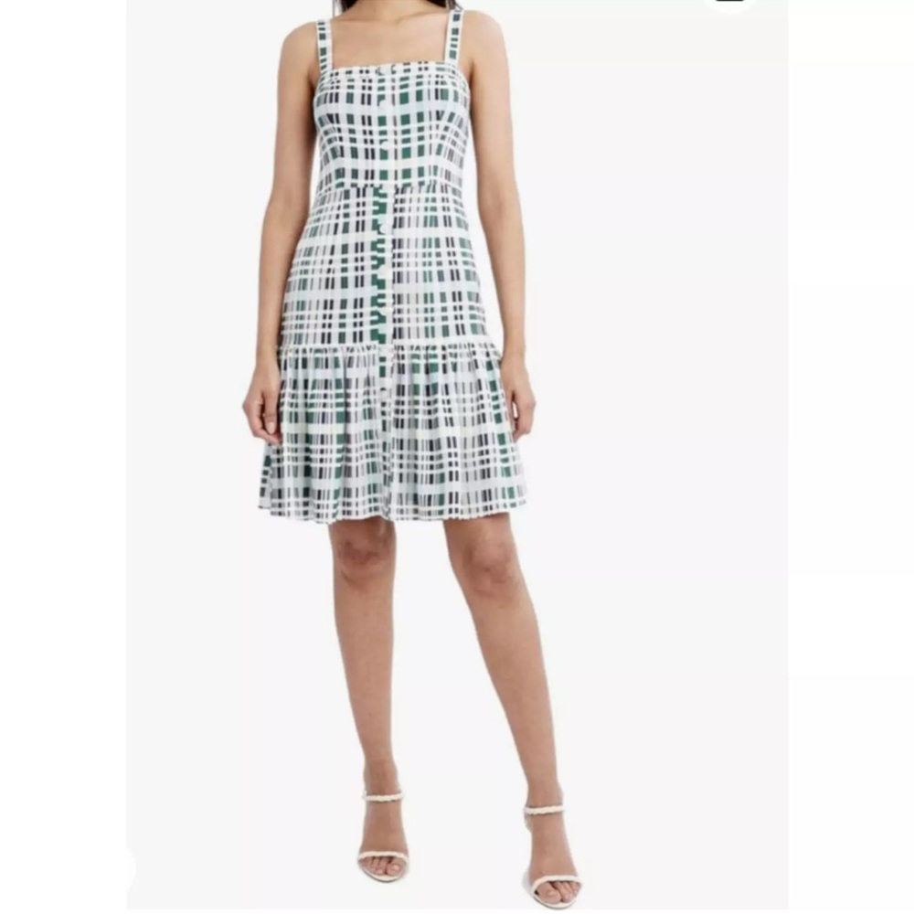 BCBGeneration Plaid Midi Dress in Green and White